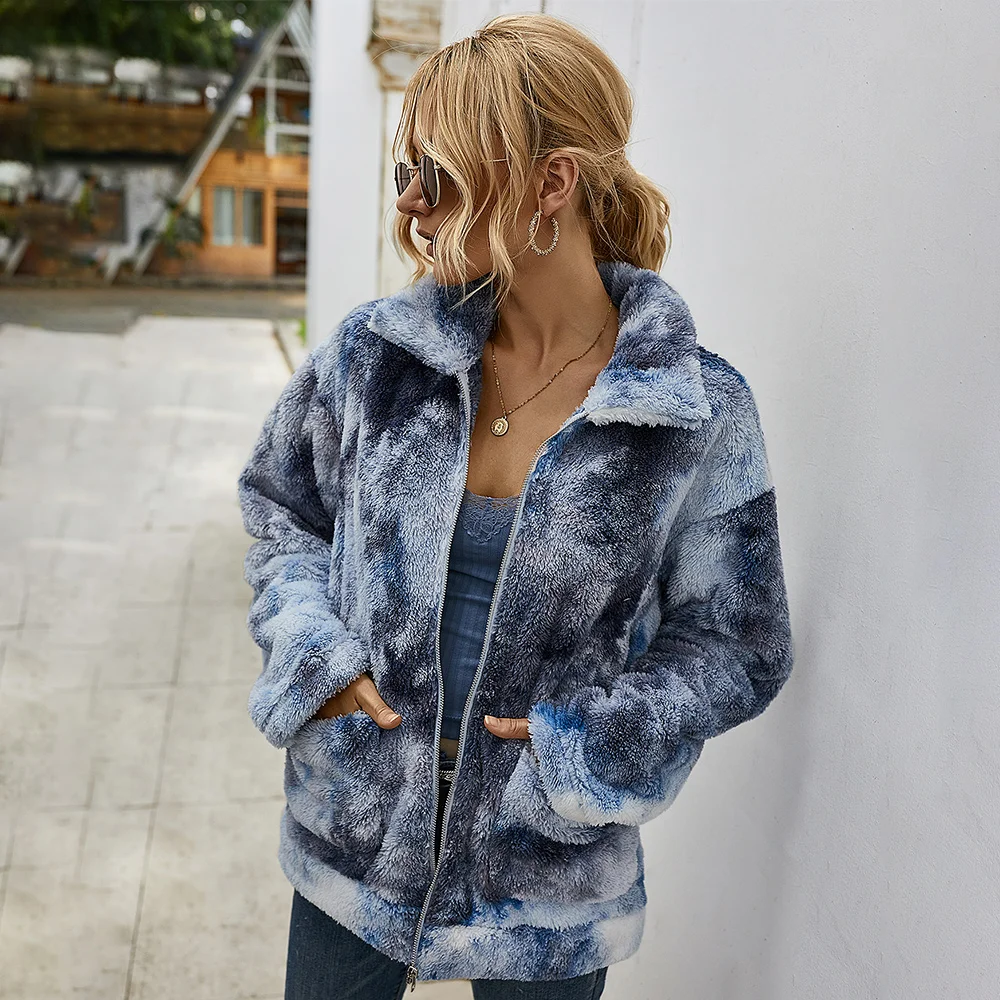 

Darcydebie winter clothes women Tie-dye coat Lapel zipper women's coat cotton padded clothes