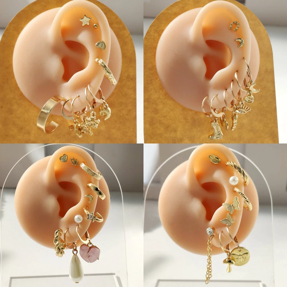 Женские серьги с жемчугом Flatfoosie набор из 9 сережек в форме сердца золотистые