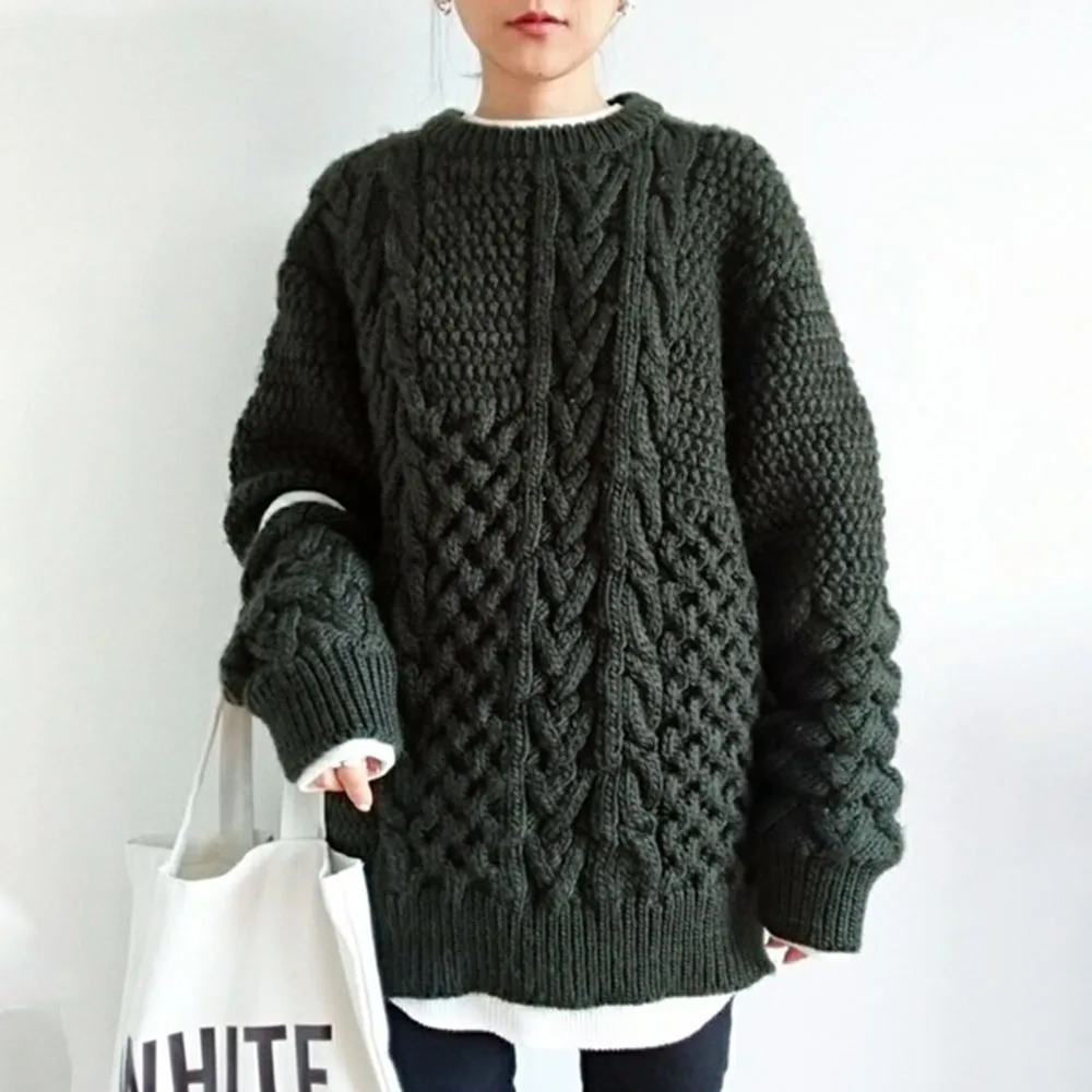 Autumn Winter Women's Sweater Twist Casual Pullover Knitted Female Tops Tricot Jersey Jumper Korean Oversized Knitwear | Женская