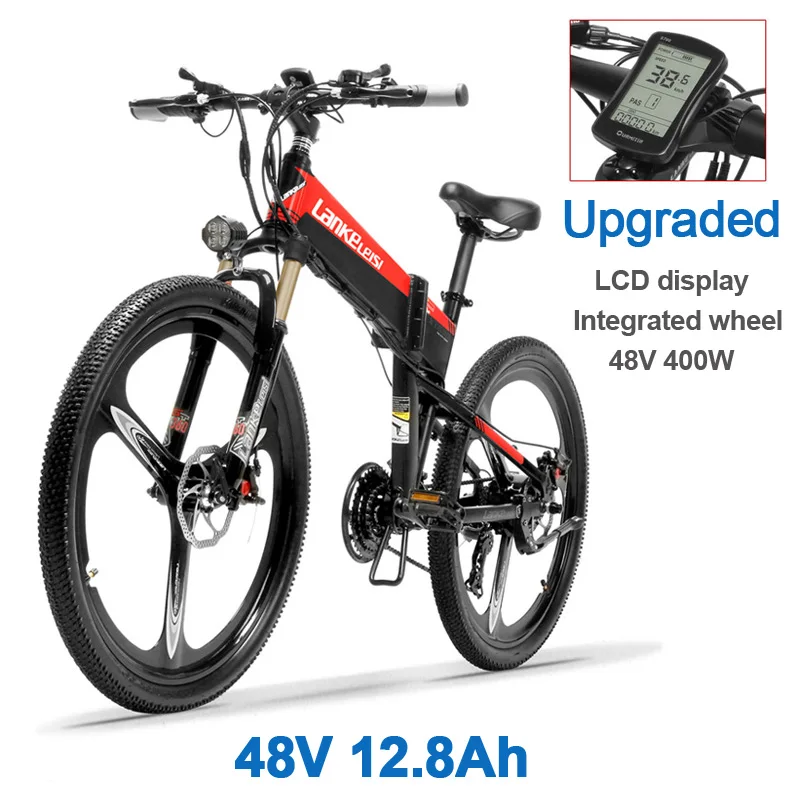 Red 48V 12.8Ah XT600 26 ''складной электровелосипед 21 Скорость горный велосипед 400W 12.8Ah сильный Мощность 5 уровней помощи педалированию Сенсор дольше выносливость - Цвет: Red 48V 12.8Ah
