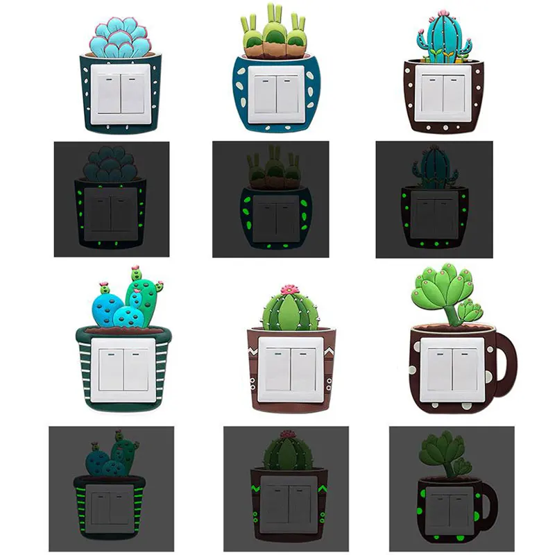 

New Cute 3D Home Decorations Wall Stickers Switch Protection Sticker Night light Switch Stickers Cartoon Cactus Switch Sticker
