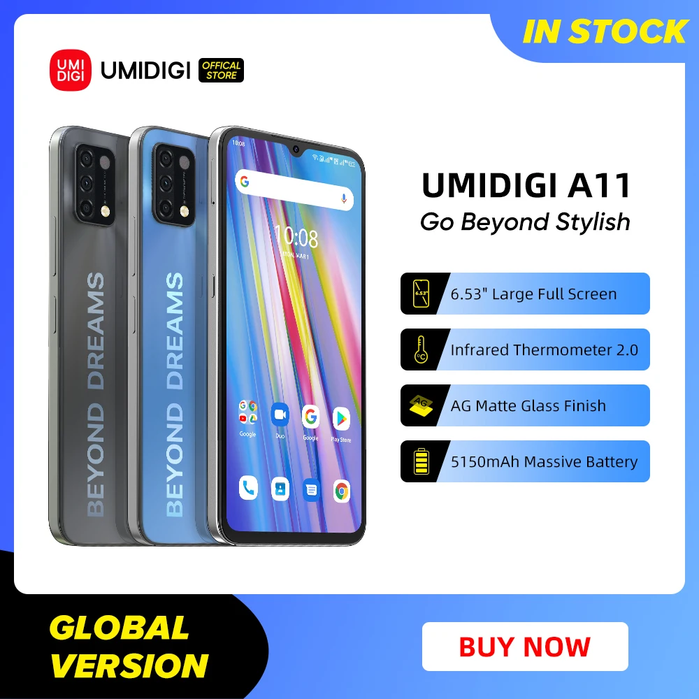 In Stock UMIDIGI A11 Android 11 Smartphone 4GB 128GB Helio G25 6.53