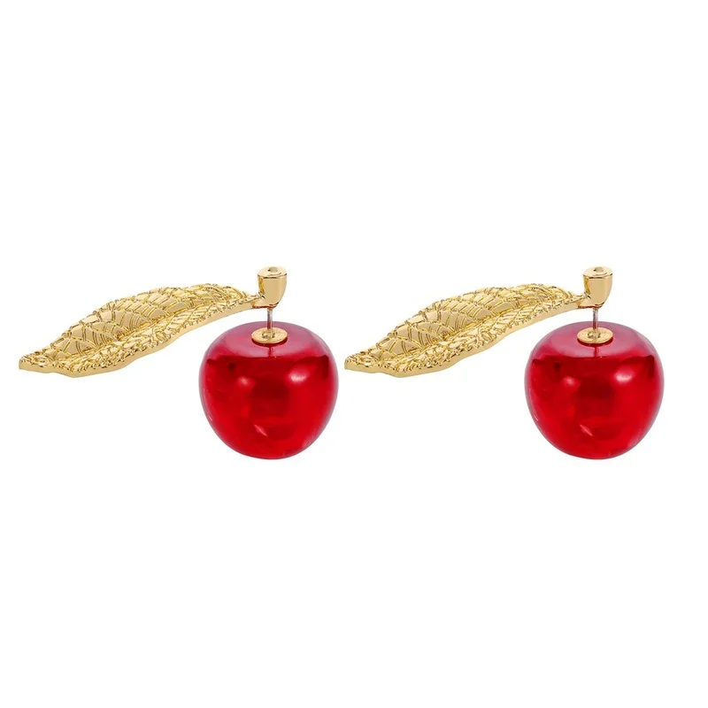 

Minar Cute Clear Resin Cherry Statement Earrings for Women Gold Silver Color Metal Leaf Fruit Drop Dangle Earrings Pendientes
