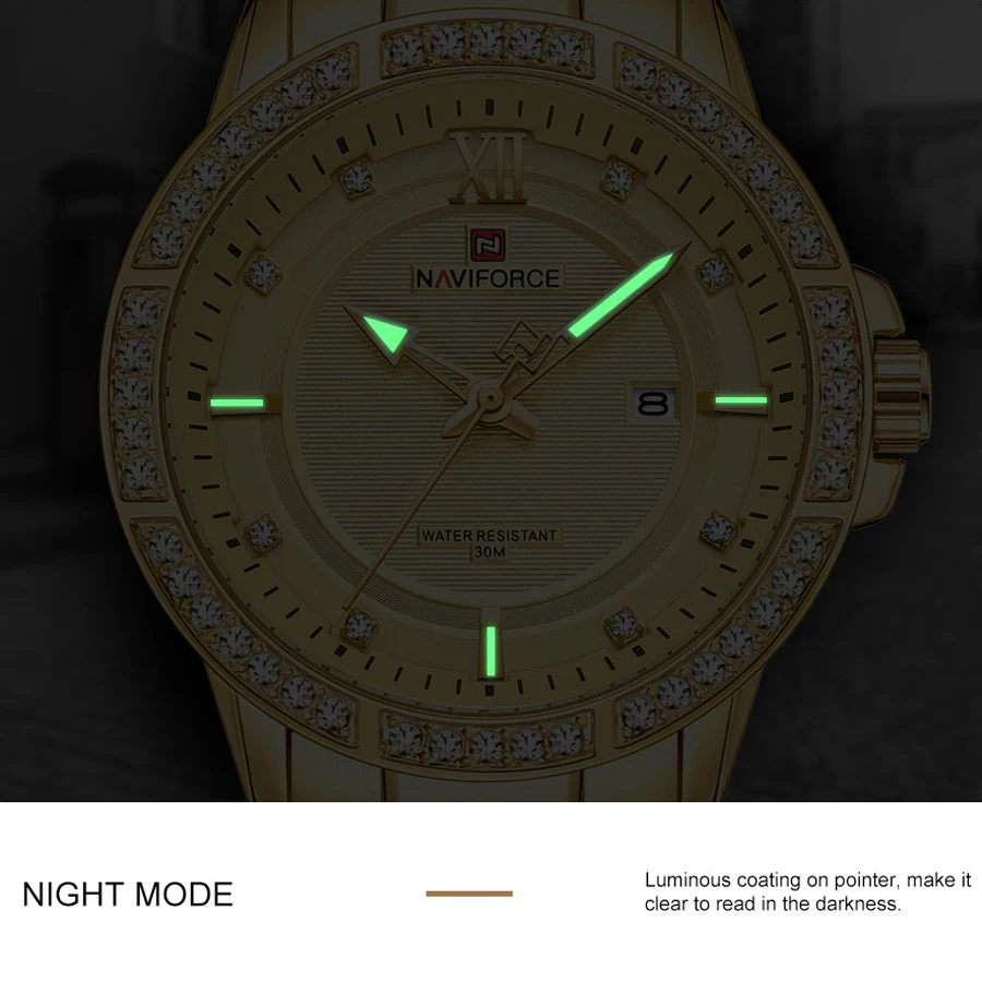 

NAVIFORCE Men Watch Top Brand Luxury Fashion Gold Business Watches Mens Casual Waterproof Wristwatch with Date and Rhinestone