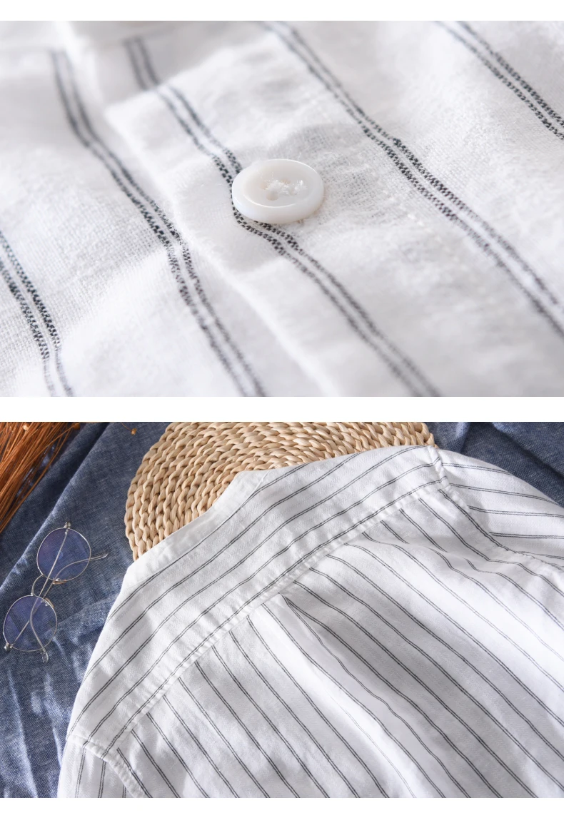 Белая рубашка в полоску с воротником-стойкой летняя и осенняя мужская брендовая