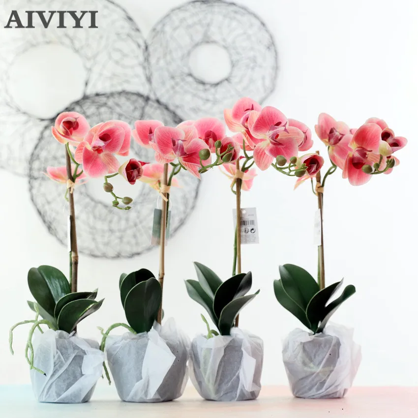 

Butterfly Orchid Set Potted Artificial Flowers Phalaenopsis Feel Home Decoration Wedding artifical orchid silk Decor Flowers