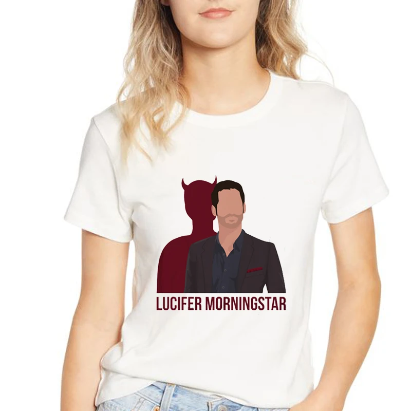 Футболка с принтом из мультфильма дьявол Люцифер Морнингстар женская футболка ТВ шоу топ тройники Харадзюку панк повседневные винтажные Графические футболки для женщин