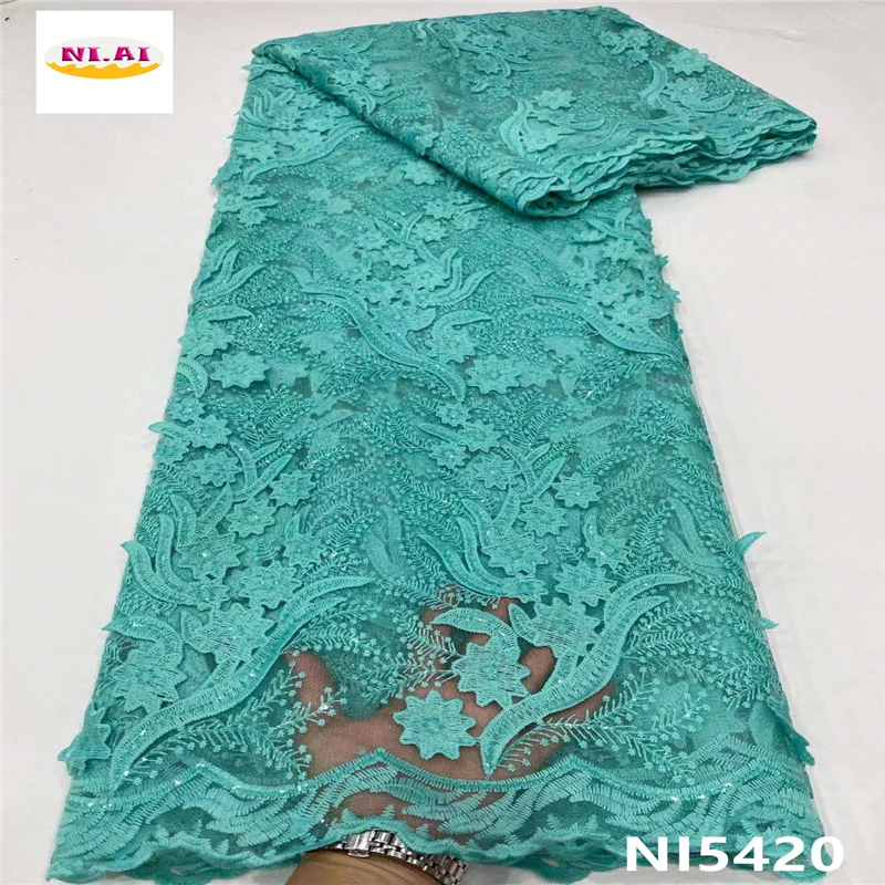 

Sequins Tissue Net Lace Fabric 2021 High Quality Nigerian Milk Silk Lace French Tulle Lace Fabric For Wedding Party NI5420-2