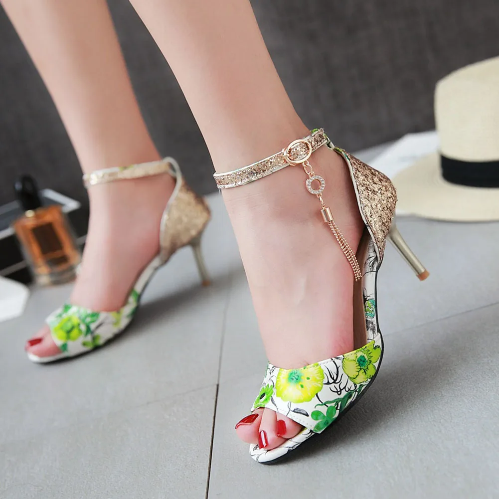 

SARAIRIS 2020 Summer Dating Glitters Sandals Fashion Colorful Summer Sandals Women Sweet Shallow Party Heeled Shoes Woman