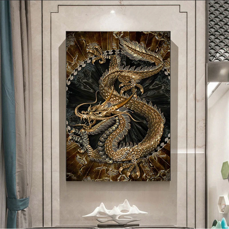 

Modern Art Oil Painting Chinese Dragon Picture HD Print Posters and Prints Home Living Room Decoration Painting