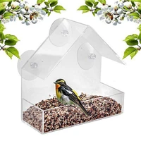 pet bird house feeder acrylic squirrel food contain clear window suction cup mount transparent outdoor garden indoor decor home