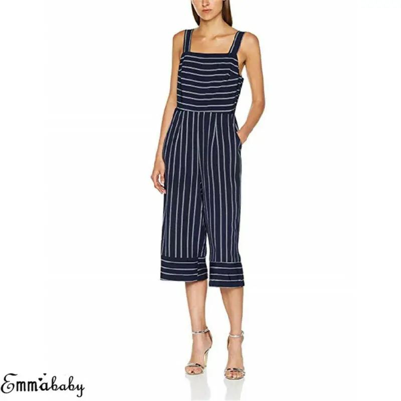 

Womens Sleeveless Backless Casual Jumpsuit Rompers Summer Fashion Striped Playsuit Ladies Party Club Streetwear