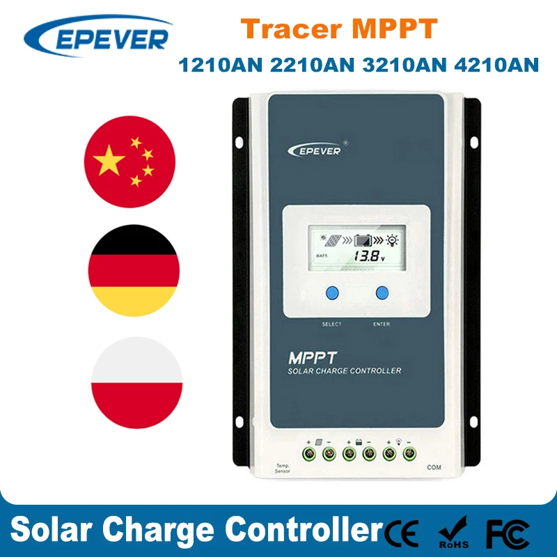 EPever Solar Charge Controller MPPT 40A 30A 20A  Blacklight LCD Solar Regulator 12V 24V Auto Tracer1210AN 2210AN 3210AN 4210AN