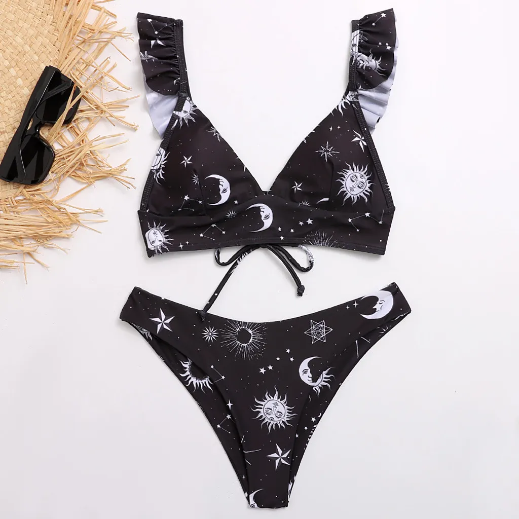 

Bikini 2021 Swimsuit Women Sunflower Star Print V Neck Two Pieces Bikini Swimwear Swimsuit Beachwear Biquini traje de bano
