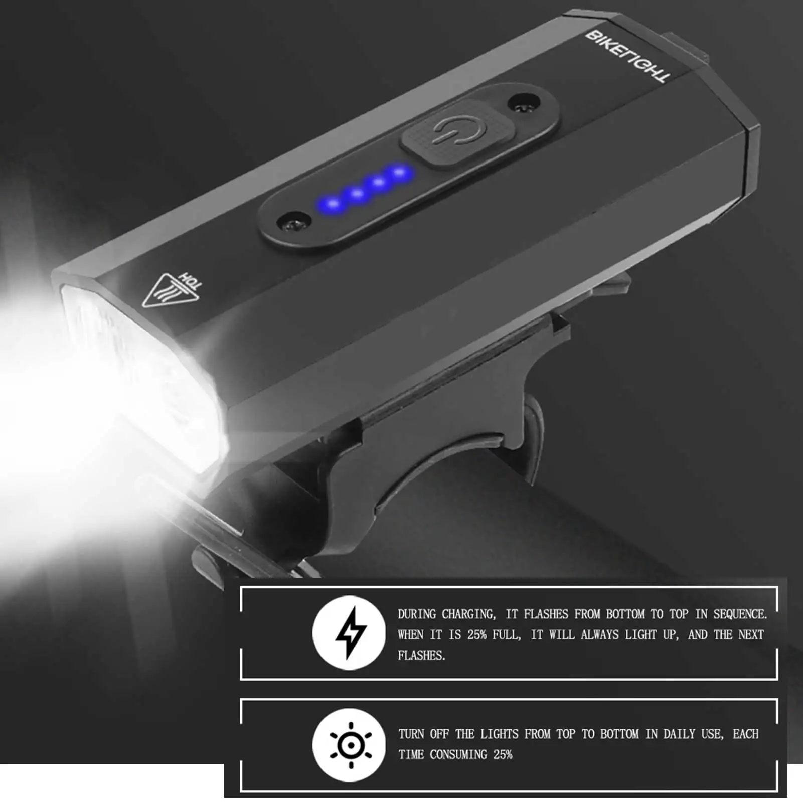 

Фонарь велосипедный водонепроницаемый с зарядкой от USB и внешним аккумулятором