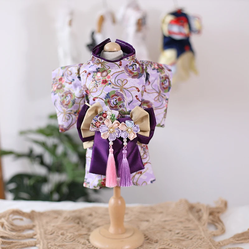 

Luxury Adorable Brocade Pet Kimono Dress Japanese Style Pet Dress Floral Bowknot Pet Costume for Dogs Cats Outfit Party