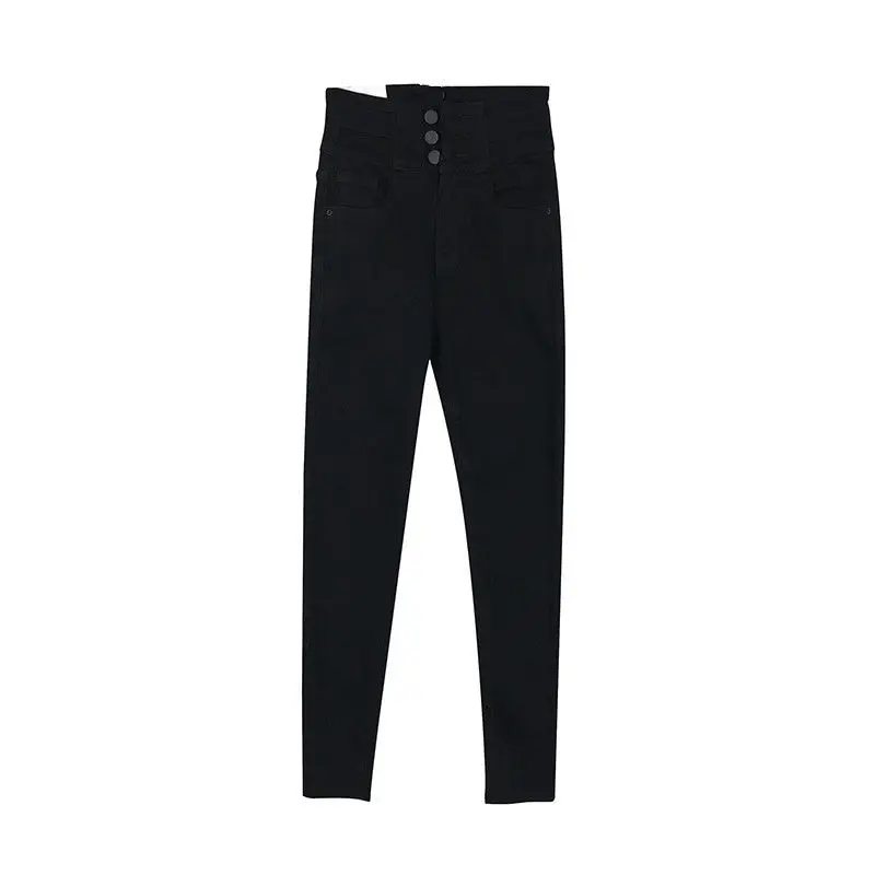 

2021 spring design breasted tight legged jeans high waist versatile nine point blue pencil pants women's trend [delivery within