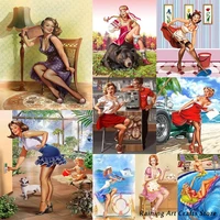 5d diy diamond painting retro sexy lady embroidery full round square drill cross stitch kits mosaic pictures handmade home decor
