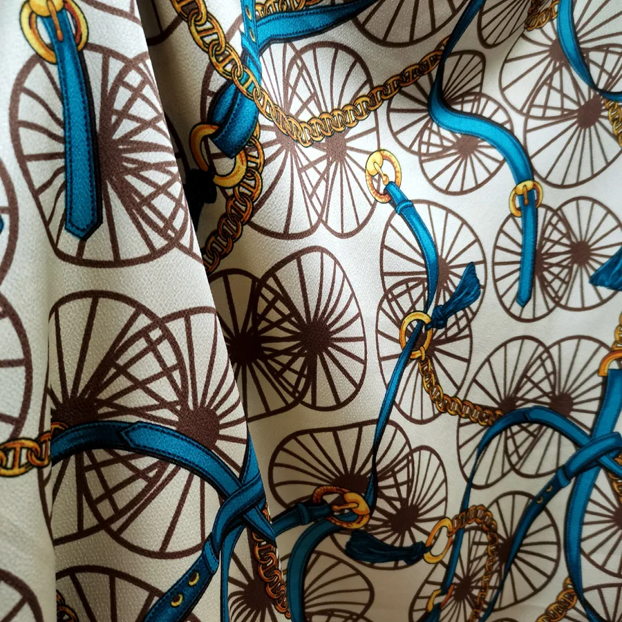 Retro Dress satin Wheel Ribbon Chain printed fabric patchwork shirt scarf Trousers Material | Fabric