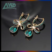 swa fashion jewelry new baroque green crystal bow pendant earrings vintage green water drop bow earrings necklace bracelet women