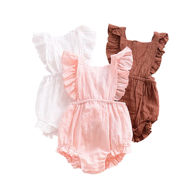 

2022 Summer Baby Girls clothes Linen Cotton Romper Strap Sleeveless Petti Romper Backless Infants Jumpsuits Baby clothing