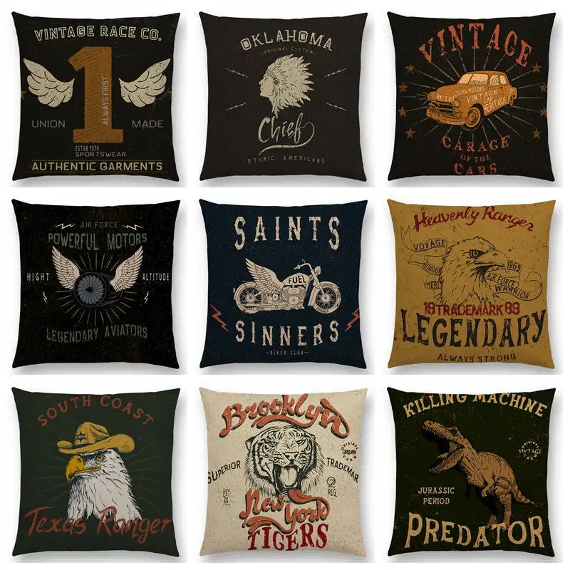 

Retro Rock Punk English Words Free Power Fighting Guitar MotorcycleCushion Cover