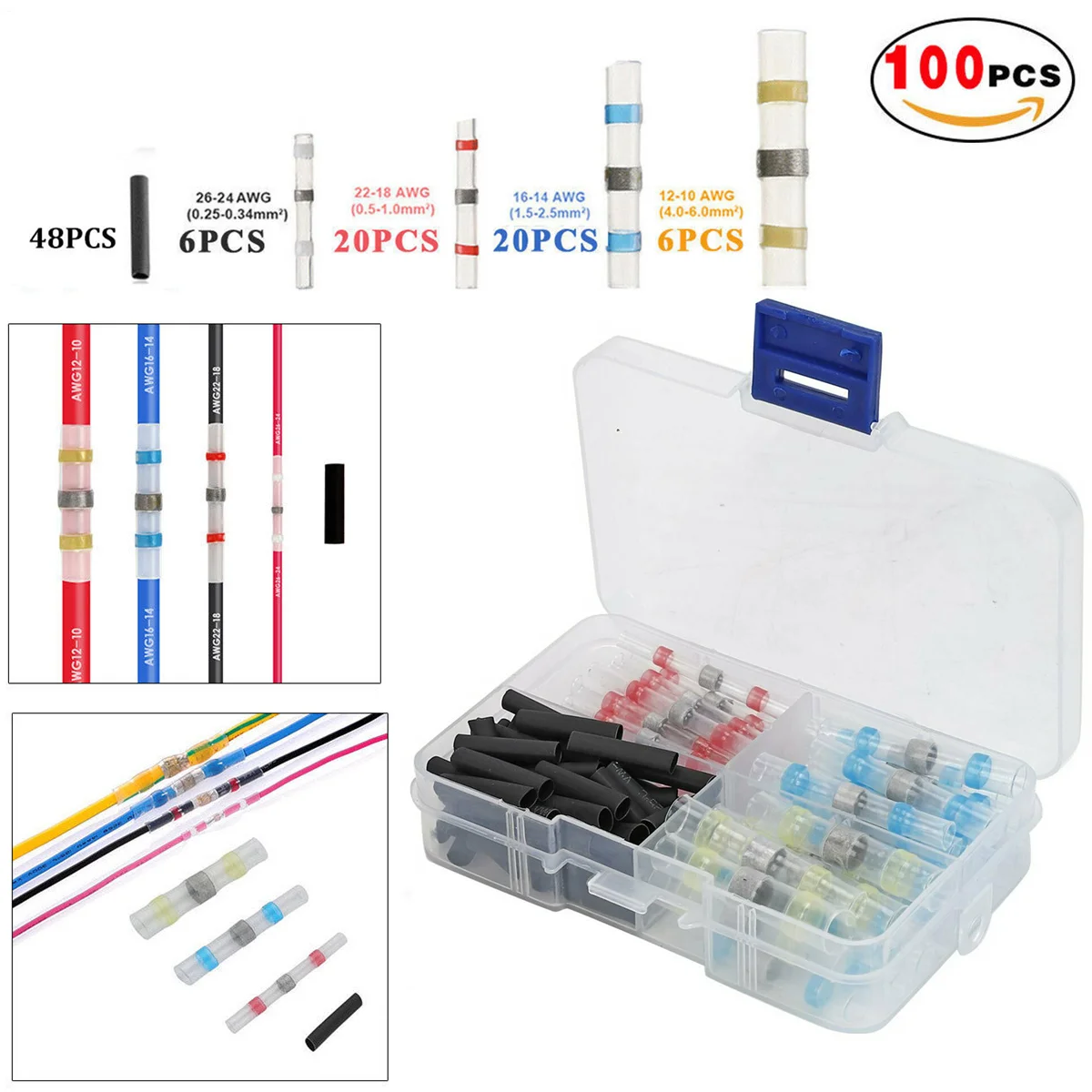 100PCS With Box 2 150/100/50 шт изолированный пайки рукав Уплотнение Термоусадочной терминалы Водонепроницаемый электрические проволочные стыковые соединители комплект 10-26AWG - Цвет: 100PCS With Box 2