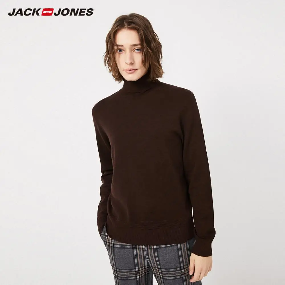 Мужской базовый шерстяной свитер JackJones разноцветный вязаный с высоким воротом