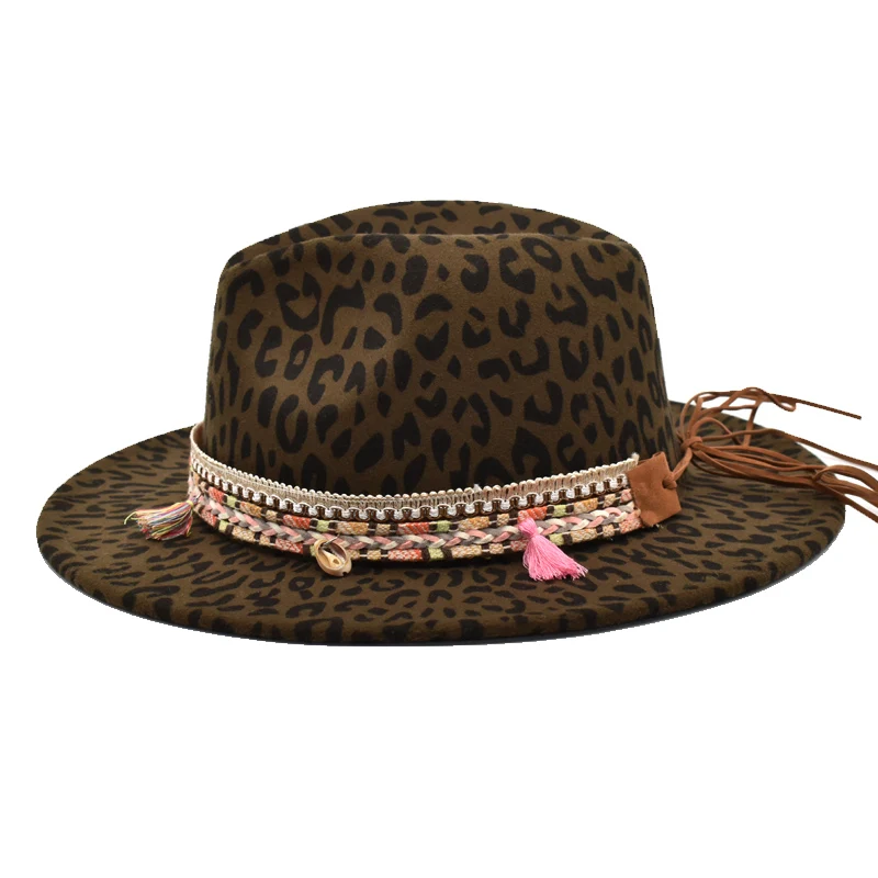National Style Leopard Pattern Imitation Wool Hat Fedora Hat Men's Spring And Autumn Hat Jazz Hat Ladies  Travel  Hat F46