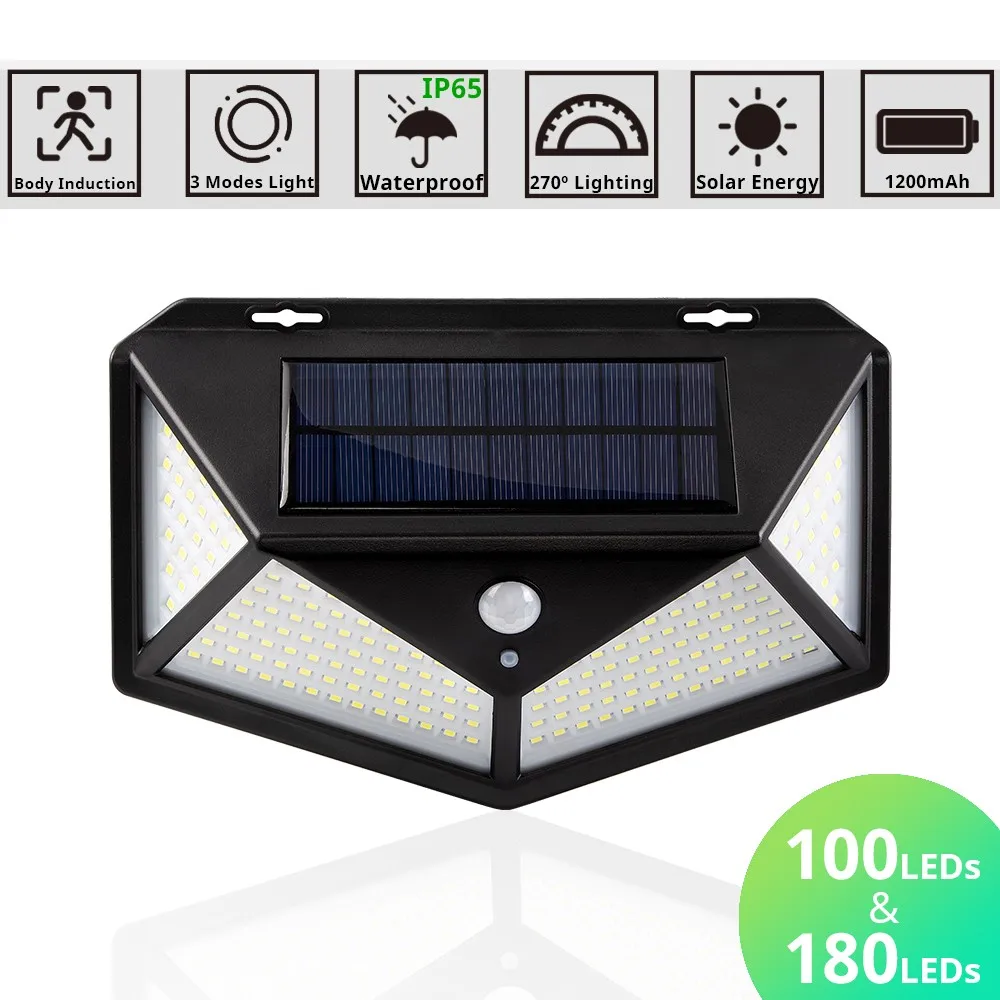 100 светодиодный солнечный светильник 3 режима движения PIR Сенсор стены с питанием