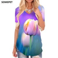 somepet flower t shirt women tulip funny t shirts purple v neck tshirt womens clothing punk rock cool style high quality