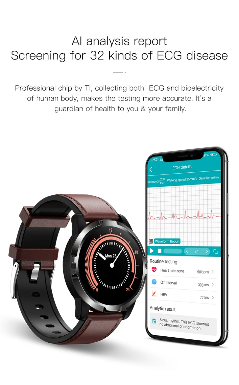 

Smart Watch IP67 Waterproof ECG Heart Rate Blood Pressure Monitoring Wristband Sports Fitness Tracker Watch