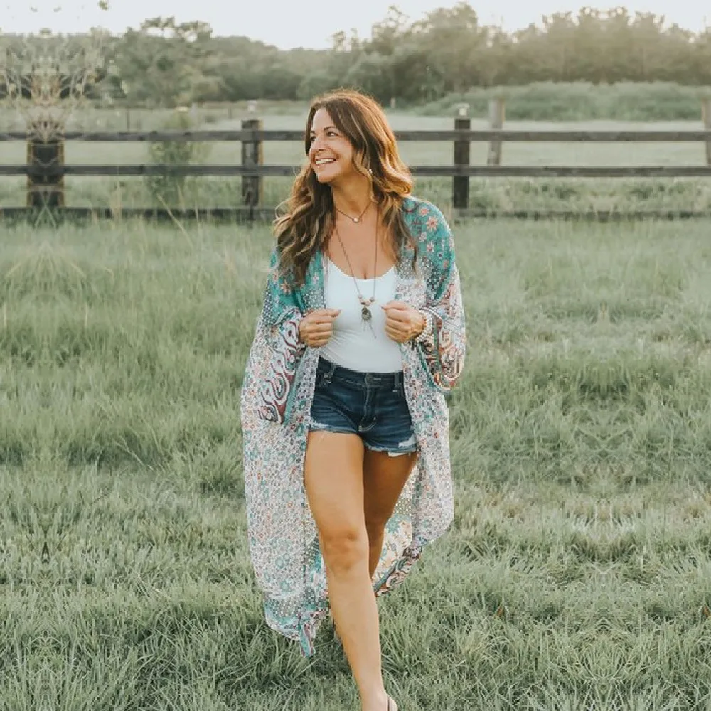 Новое поступление Пляжная накидка шифоновый купальник с принтом Женский кафтан