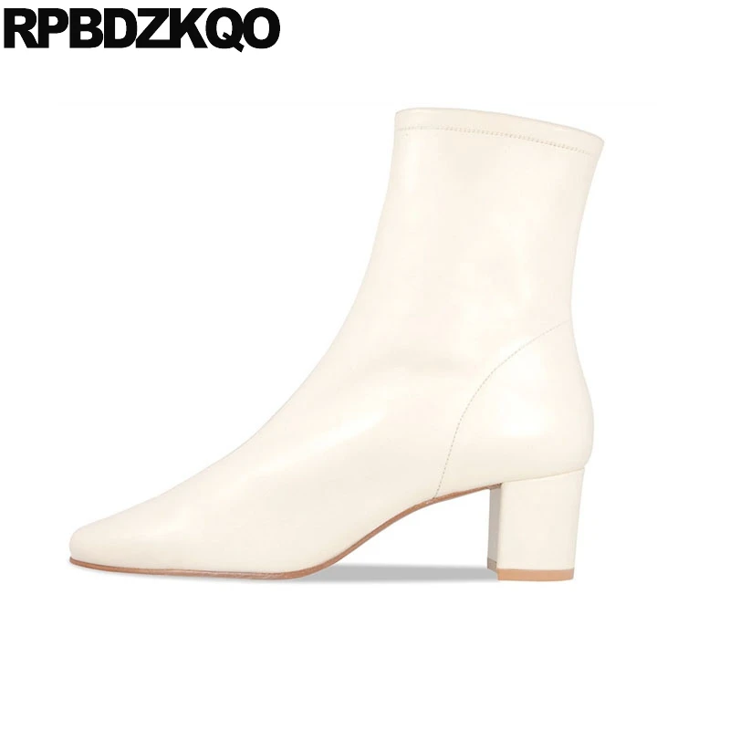 Женские Водонепроницаемые ботильоны на среднем каблуке Черные с квадратным