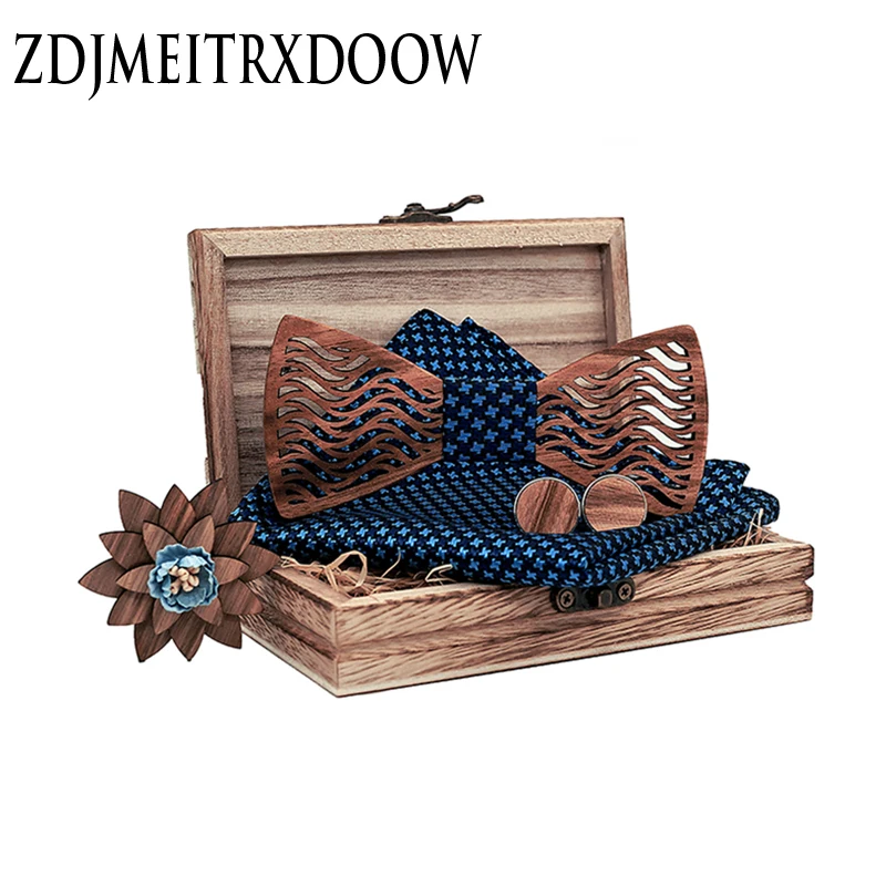 Новый дизайн деревянные полые бабочки Галстуки Галстук бабочка с платком