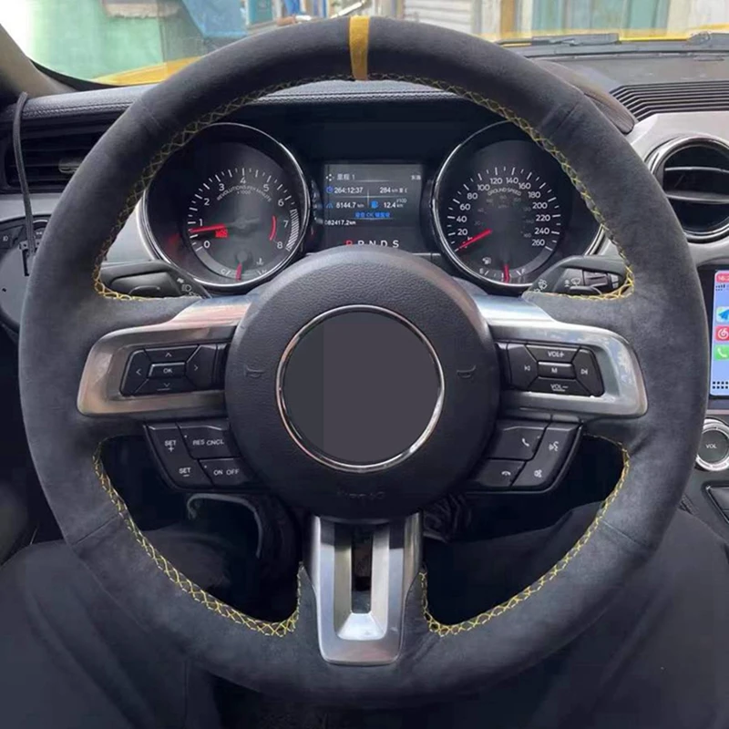 

Black Genuine Leather Suede Hand-Stitched Non-Slip Car Steering Wheel Cover For Ford Mustang 2015-2019 / Mustang GT 2015-2019