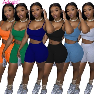 Женский спортивный костюм Adogirl, Модный повседневный однотонный топ, шорты, комплект из двух предметов, брюки, летняя одежда для фитнеса