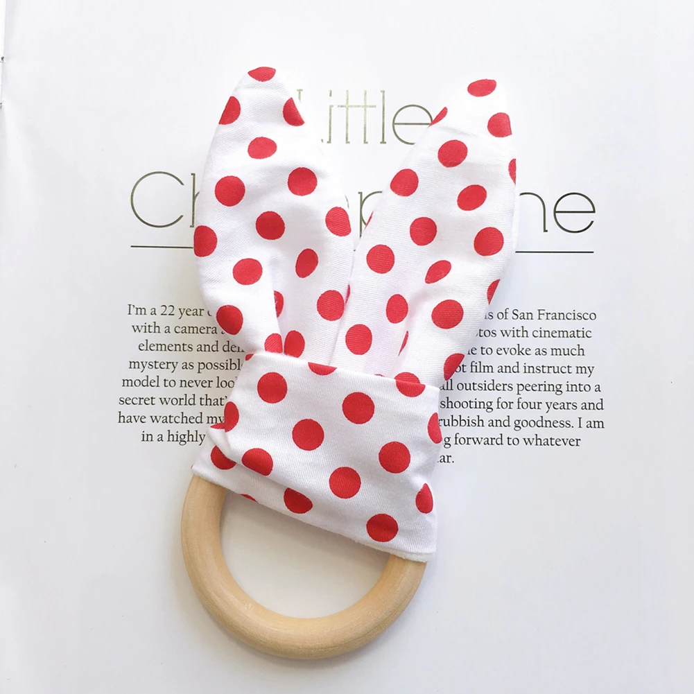 

1Pcs Baby Teether Wooden Ring Baby Bunny Ear Teether Teething Toy Safe Soothing Chew Shower Dental exercise toy Gift