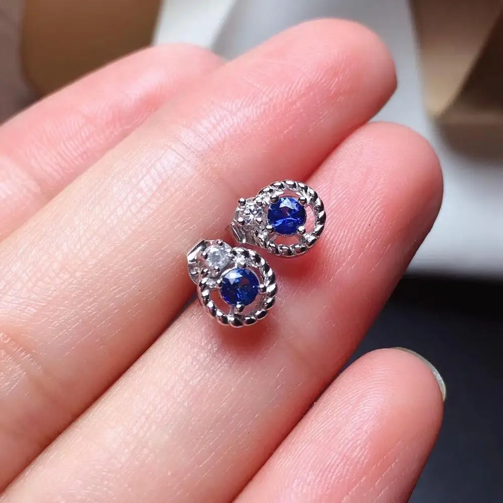 

fashion grace Hemp flowers natural blue sapphire stud earrings 925 silver Natural gemstone stud earring women jewelry for party