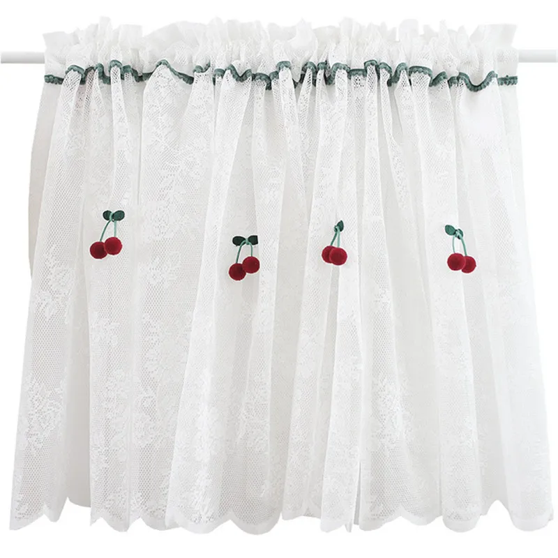 

American Country Style Short Curtains for Kitchen White Yarn Half Curtain for Cafe Sweet Lace Window Valance Coffee Door Drapes
