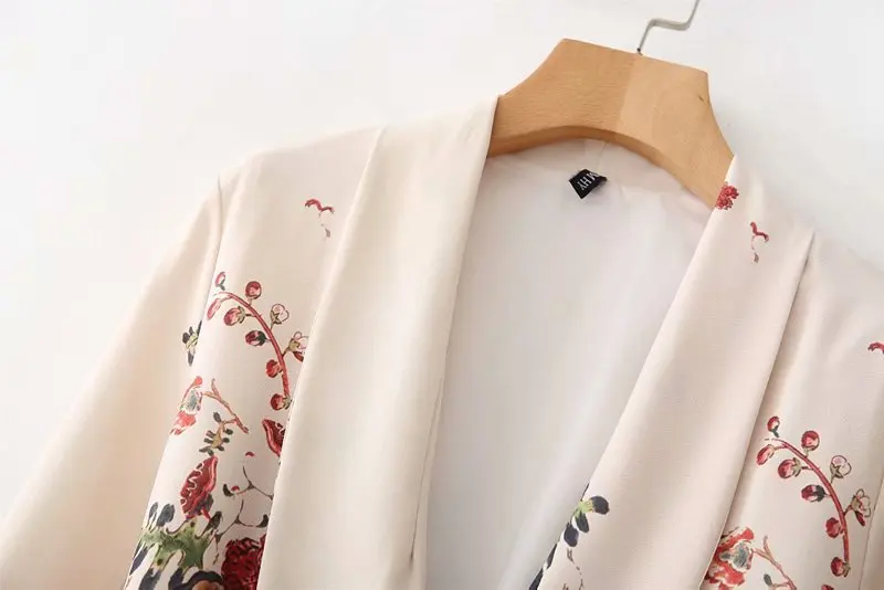 JuneLove Women Autumn Long Sleeve Print Blazers Jackets Vintage Floral Female Suits Casual Street Office Lady Sets Loose Bottoms