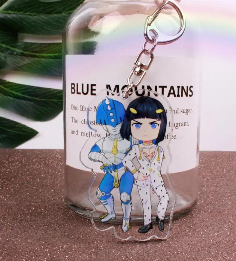 as pictured Anime JoJos Bizarre Adventure Golden Wind Kujo Jotaro Acrylic Figure keychain Keyring Decoration Collection Model Toy Cosplay - Color: as pictured