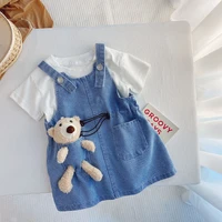 two piece children sets for girls denim strap dresst shirt with bear summer1 6t black suit skirt and top baby girl clothes set