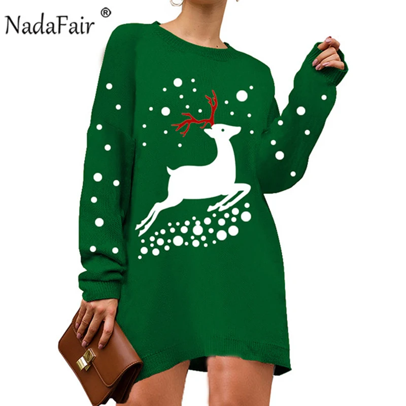 Женское теплое трикотажное платье Nadafair свободное Повседневное свитер размера