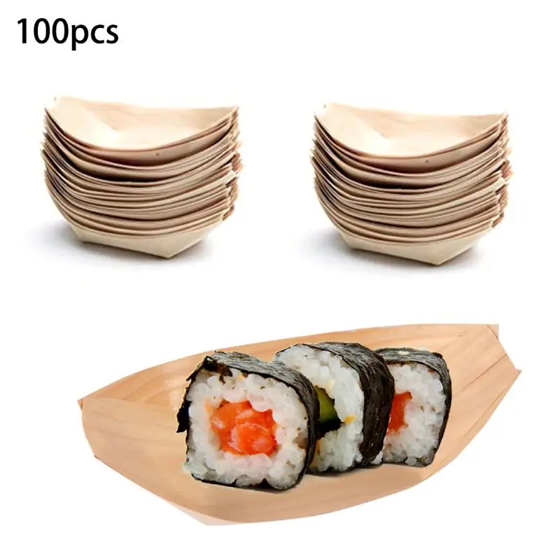 100 шт одноразовые деревянные лодки формы еды Compostable подносы тарелки для закусок Nibbles