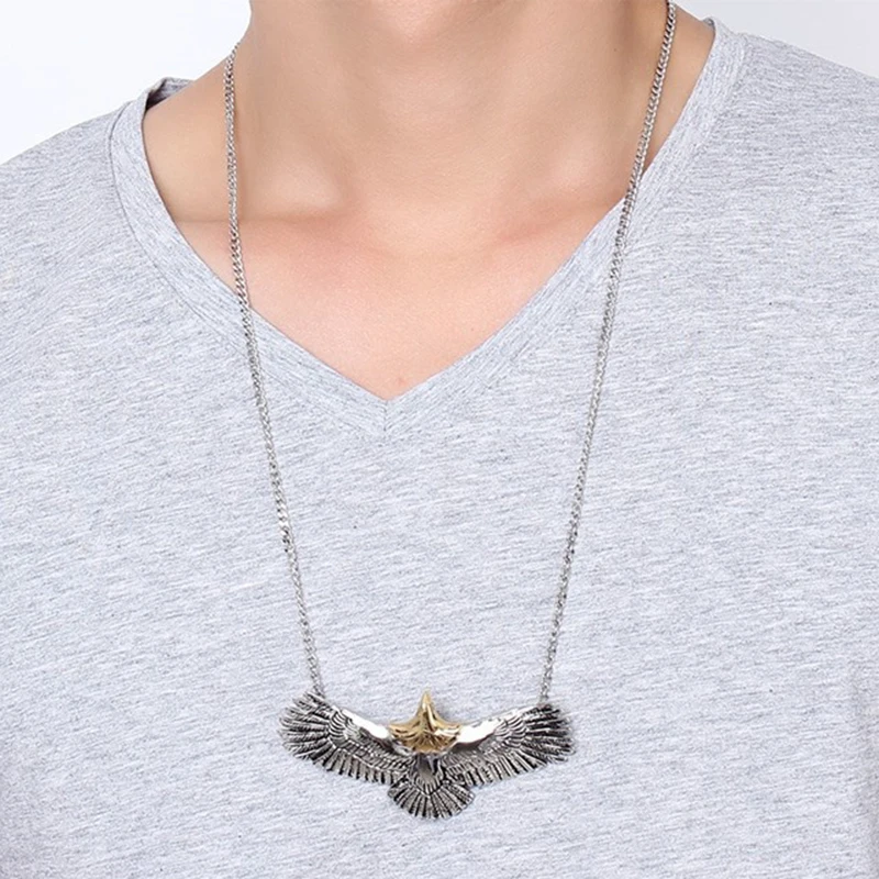 Mens Choker Necklaces Stainless Steel Flying Eagle Hawk Skyhawk Bird Tribal Biker Pendant Necklace Vintage Punk Style Jewelry | Украшения и
