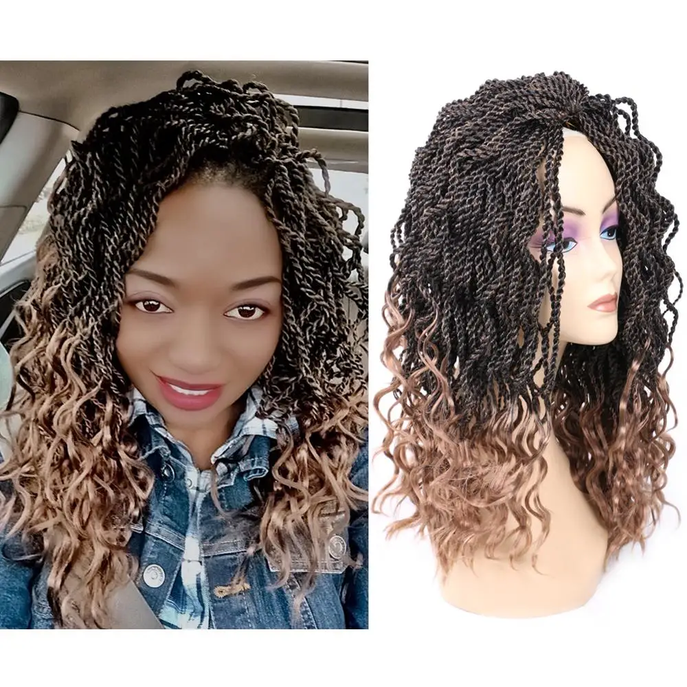 DAIRESS 14&quot Wavy Senegalese Twist Hair With Curly Ends Crochet Braids Synthetic Braiding Extensions |