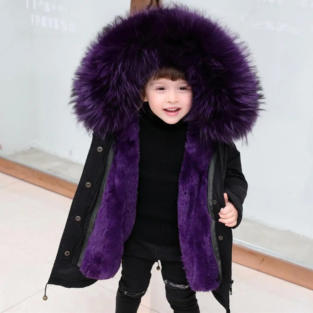 

Winter Imitation Rabbit Fur Coat Parent-child Wear Children Jackets Girls Boys Clothes Big Fur Collar Detachable Liner Coats