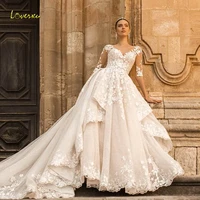loverxu vestido de noiva half sleeve lace vintage wedding dresses 2021 illusion ruched appliques court train a line bridal gowns