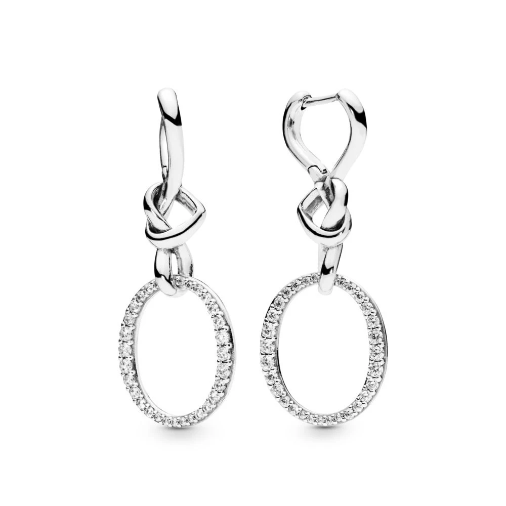 Аутентичные 925 пробы Серебряные Оригинальные узелки сердца Европа серьги